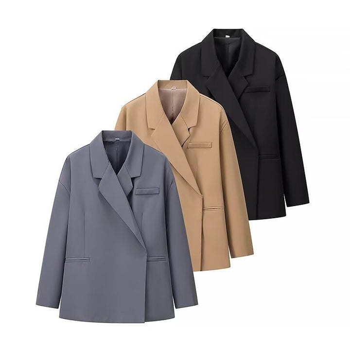Women's Oversized Blazer with Simple Welt Pockets and Wide Lapels Mune Fashion
