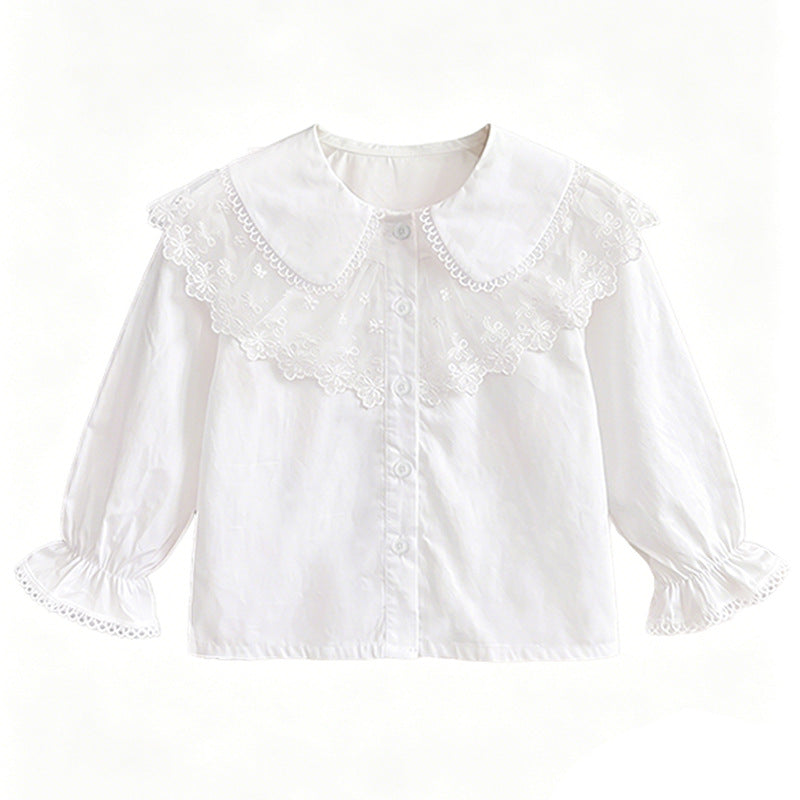 Girl's blouse with elegant lace trim and ruffle details Mune Fashion