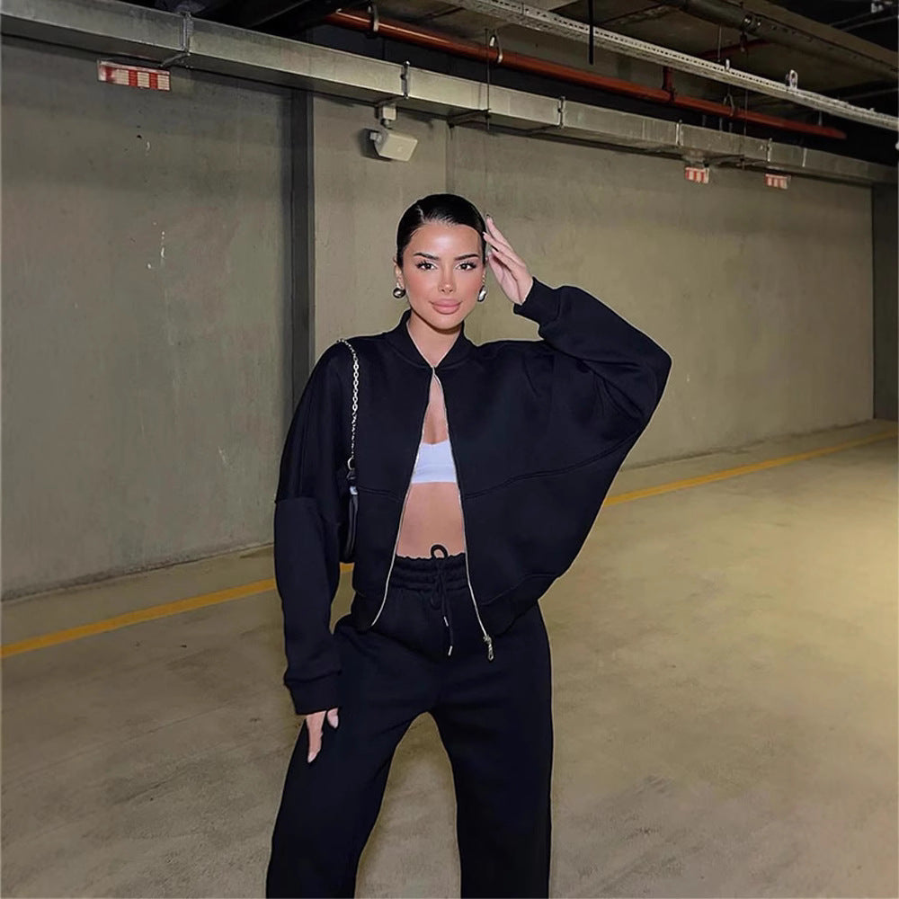 Women's oversized zip-up jacket with wide high-waist lounge pants set Mune Fashion