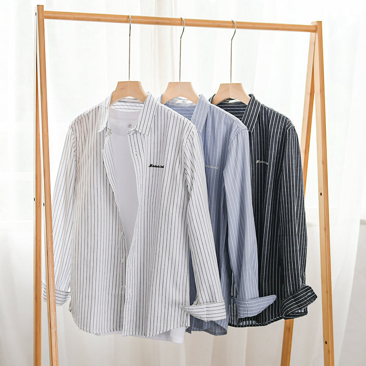Men's pinstripe layered shirt in overshirt style with subtle chest embroidery Mune Fashion