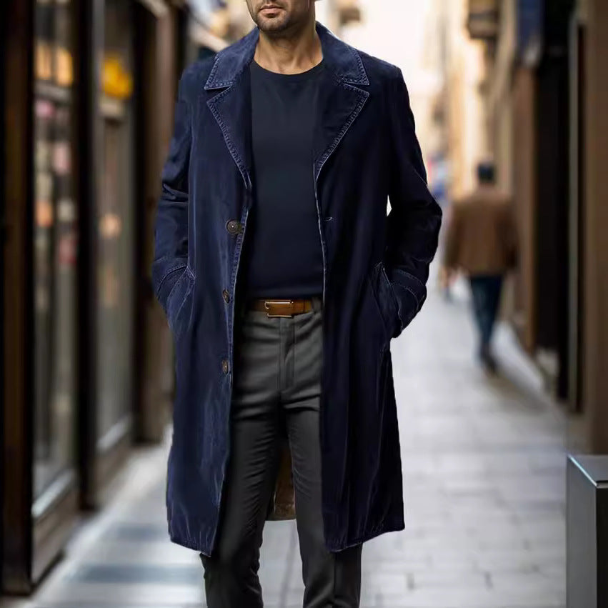 Men's lightweight long trench coat with lapel collar and applied side pockets Mune Fashion