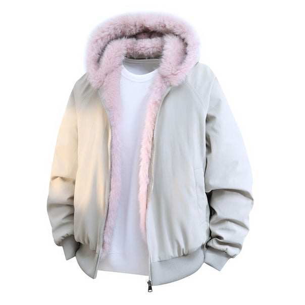 Men's Padded Bomber Jacket with Faux Fur Hood & Thermal Lining Mune Fashion