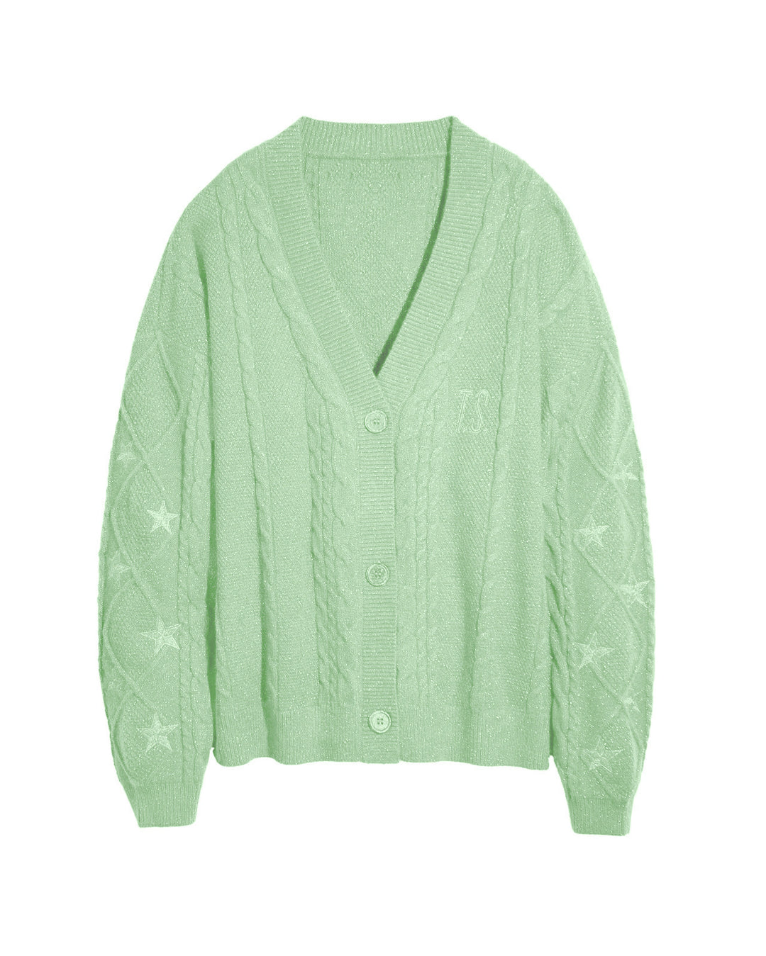 Women's oversized chunky knit cardigan with cable pattern, V-neck and star embroidery Mune Fashion