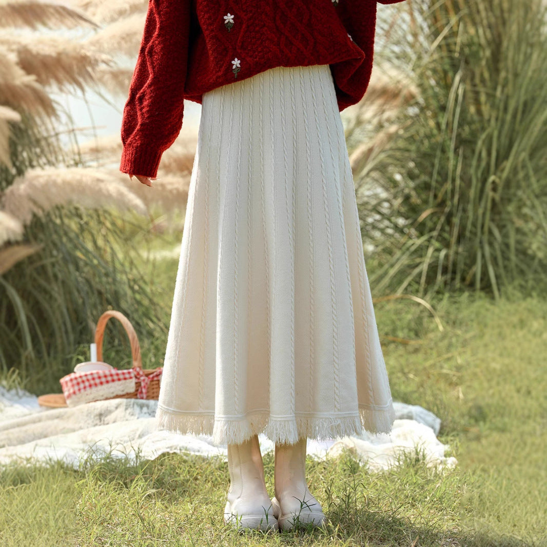 Ladies Long Pleated Skirt with Fringes Mune Fashion