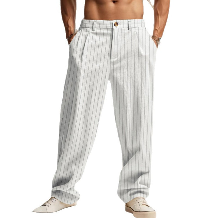 Men's wide pinstripe summer pants with pleats, casual taper, and elastic ankle closure Mune Fashion