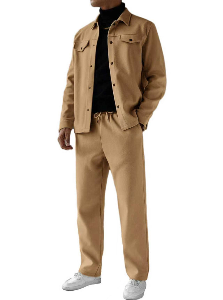 Men's two-piece overshirt and relax pants set made of soft cotton terry with snap button placket and drawstring Mune Fashion