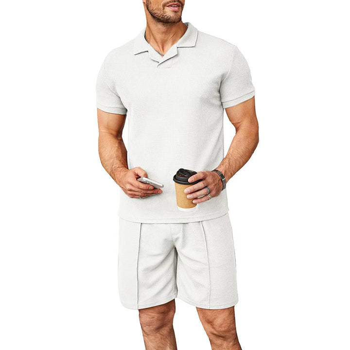Men's two-piece leisure set made of structured cotton blend with polo shirt and straight comfort shorts Mune Fashion