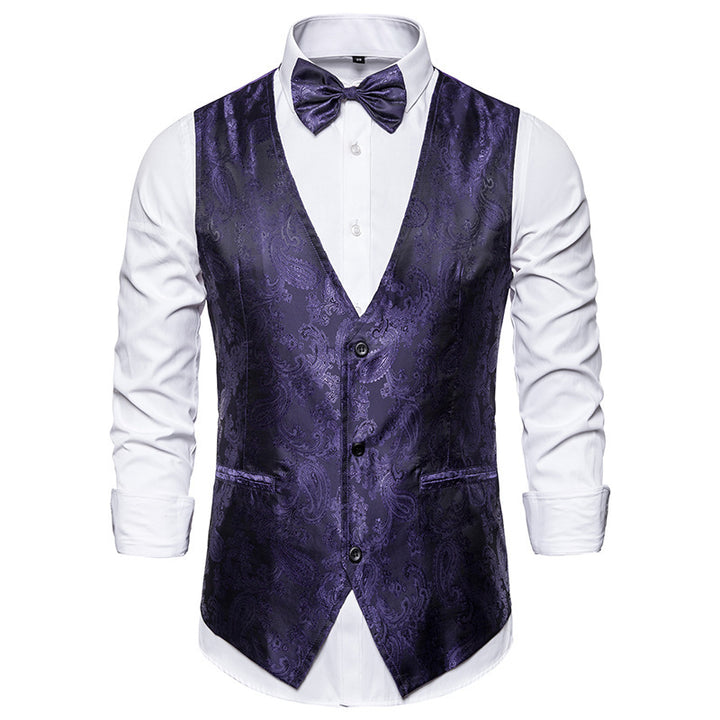 Men's tailored satin vest with ornamental jacquard pattern, V-neck and three buttons Mune Fashion