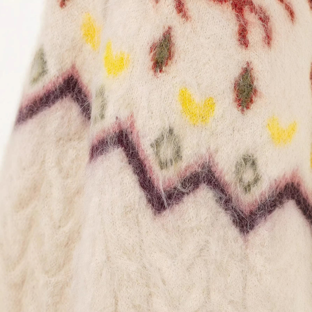 Women's knitted cardigan with Norwegian pattern and horse motif, cable pattern and button placket Mune Fashion