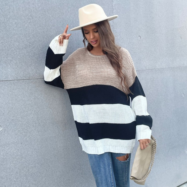 Women's Oversized Block Stripe Sweater from Chunky Knit with Wide Cut Mune Fashion