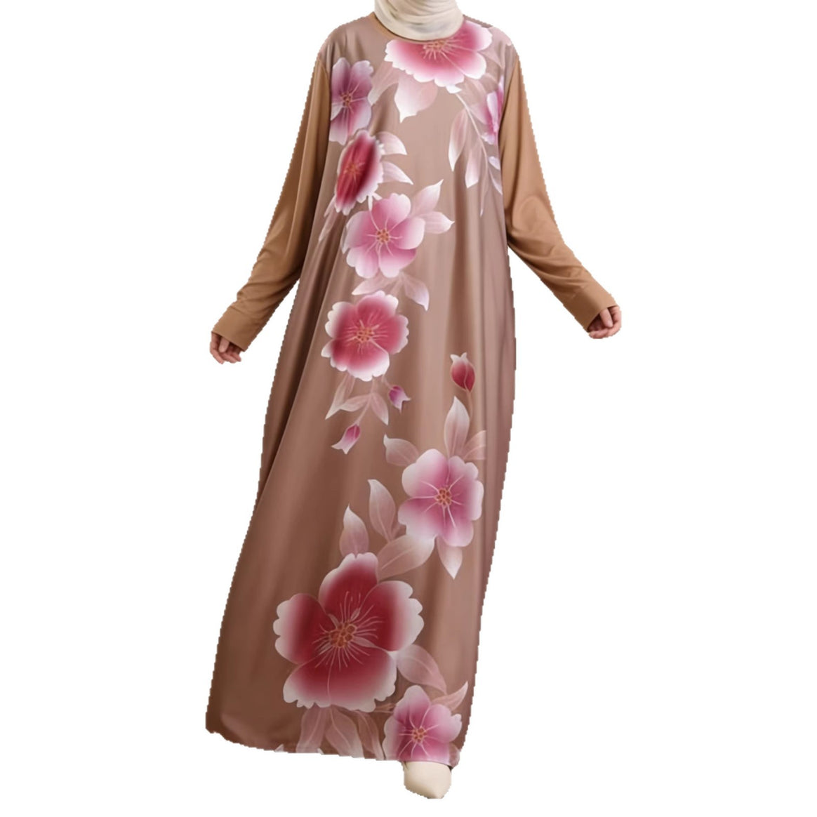 Women's maxi dress in kaftan style with hand-painted floral print Mune Fashion