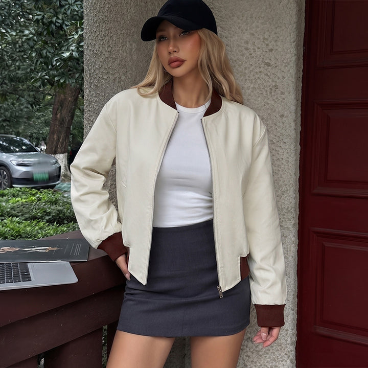 Ladies' short bomber-style jacket with contrasting stand-up collar and ribbed cuffs Mune Fashion
