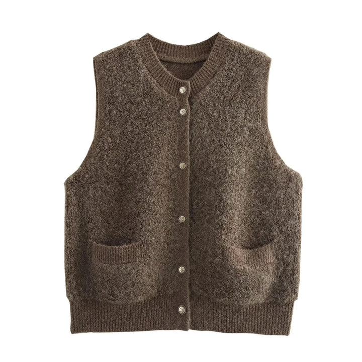 Ladies Sleeveless Teddy Vest with Button Placket and Patch Pockets Mune Fashion