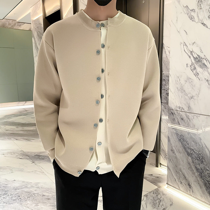 Men's Lightweight Fine Knit Cardigan with Round Neck, Minimalist Look and Contrast Button Placket Mune Fashion