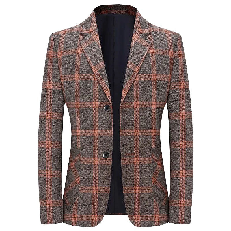 Men's Checkered Slim Blazer Made of Wool Blend with Lapel Collar Mune Fashion