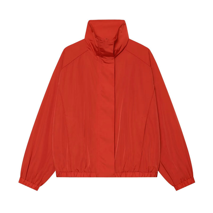 Women's Lightweight Technical Windbreaker Blouson with High Standing Collar, Concealed Zipper and Elastic Hem Mune Fashion