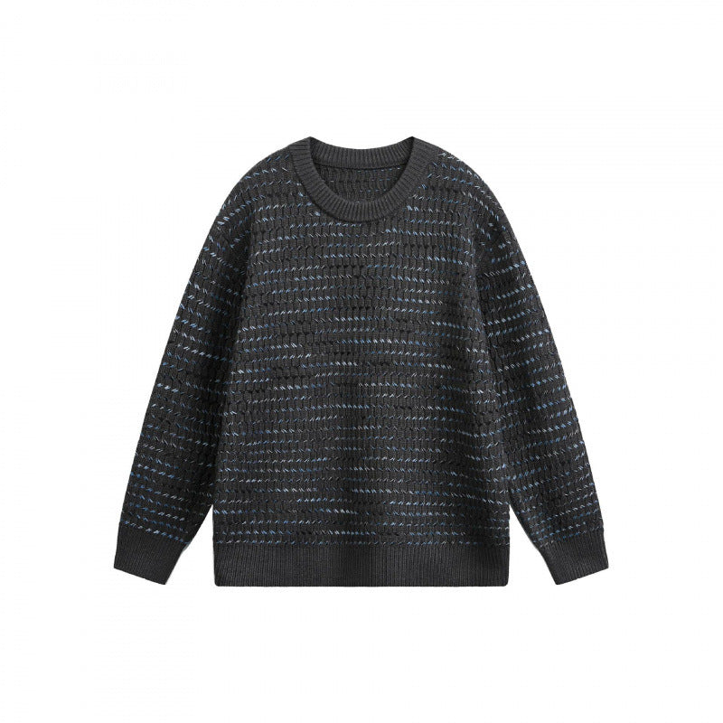 Unisex fine-knit sweater with structured striped look and round neck Mune Fashion