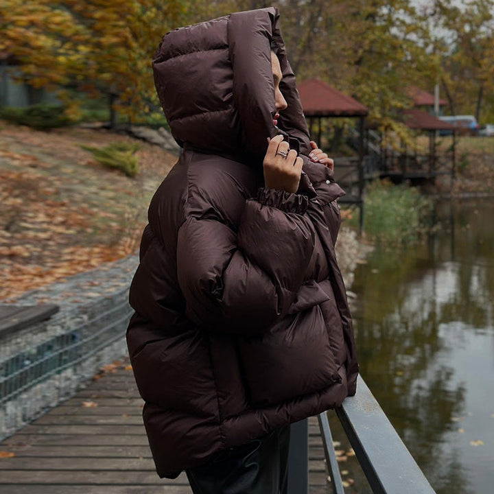 Ladies Quilted Winter Jacket with Oversized Hood Mune