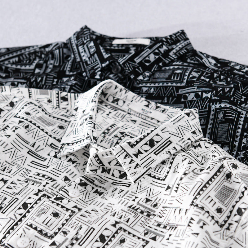Men's Long Sleeve Shirt in Overshirt Style with Geometric Ethno Print Mune Fashion