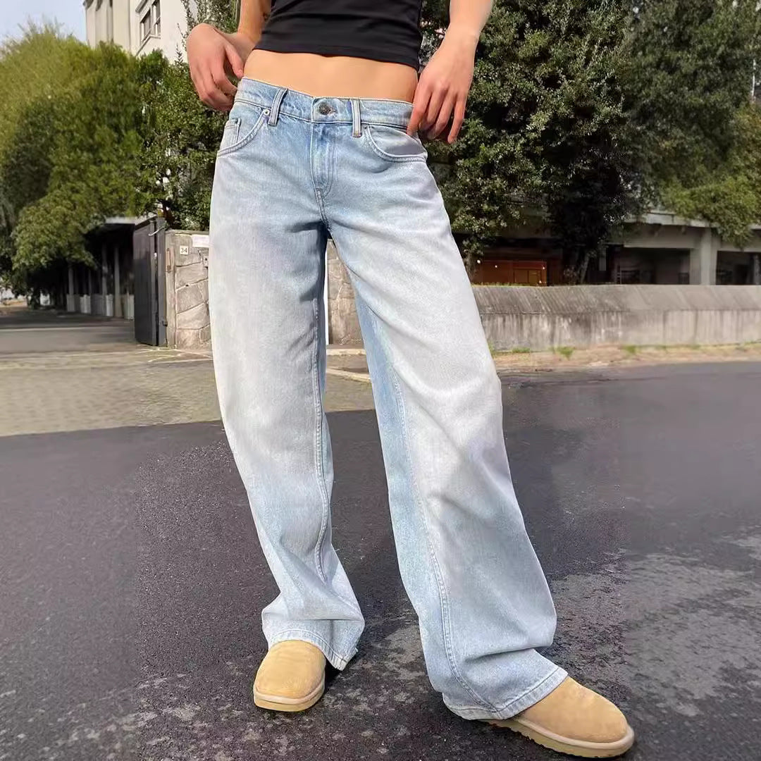 Women's wide denim pants model with deep waist and wide flare Mune Fashion
