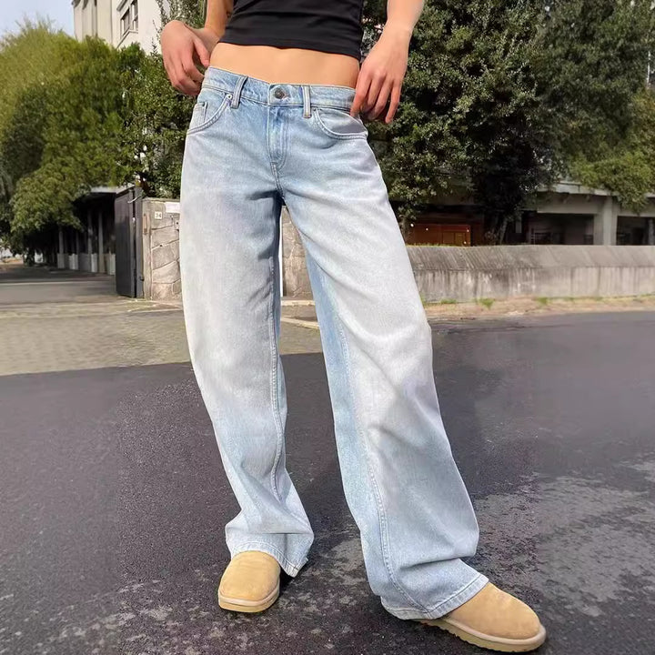Women's wide denim pants model with deep waist and wide flare Mune Fashion