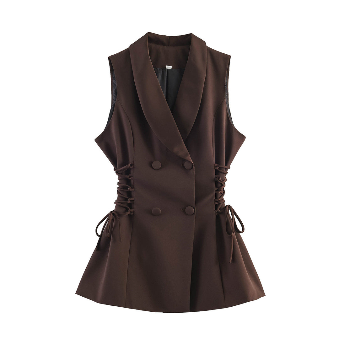 Women's sleeveless double-breasted blazer vest with waist lacing Mune Fashion