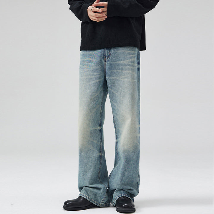 Men's Loose Vintage Denim Jeans in Casual Palazzo Cut with Low Crotch Mune Fashion