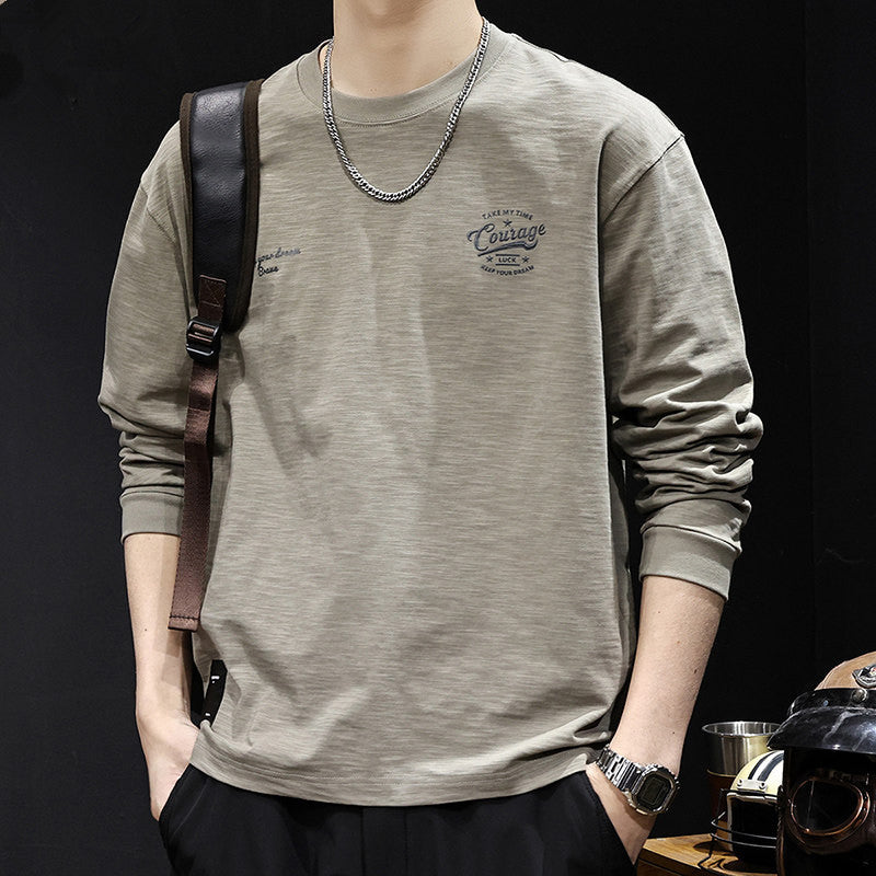 Men's long-sleeve shirt made of cotton blend with subtle wash texture and round neck Mune Fashion