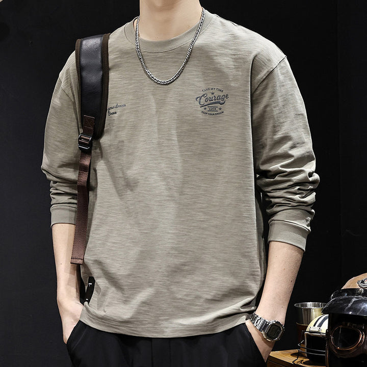 Men's long-sleeve shirt made of cotton blend with subtle wash texture and round neck Mune Fashion