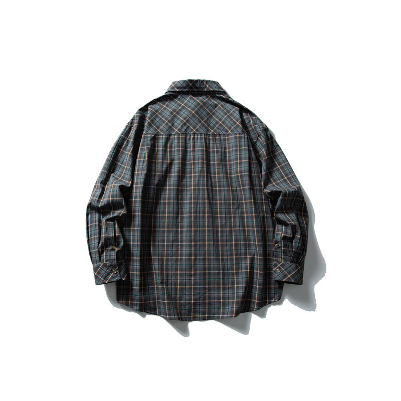 Unisex Oversize Checked Shirt with Stand-up Collar, Breast Pocket and Rounded Hem Mune Fashion