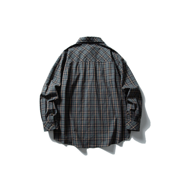 Unisex Oversize Checked Shirt with Stand-up Collar, Breast Pocket and Rounded Hem Mune Fashion
