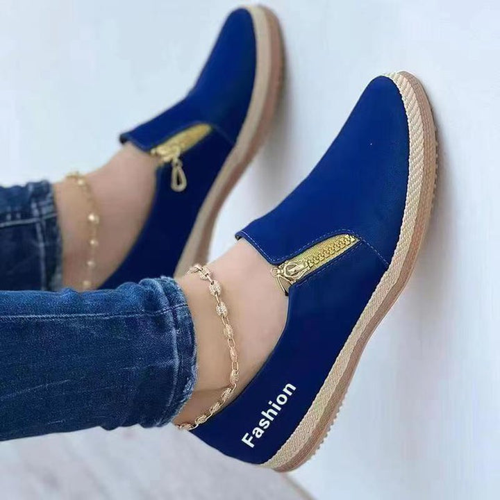 Women's Slip-On Espadrille-Loafer with decorative zipper and wedge sole Mune Fashion
