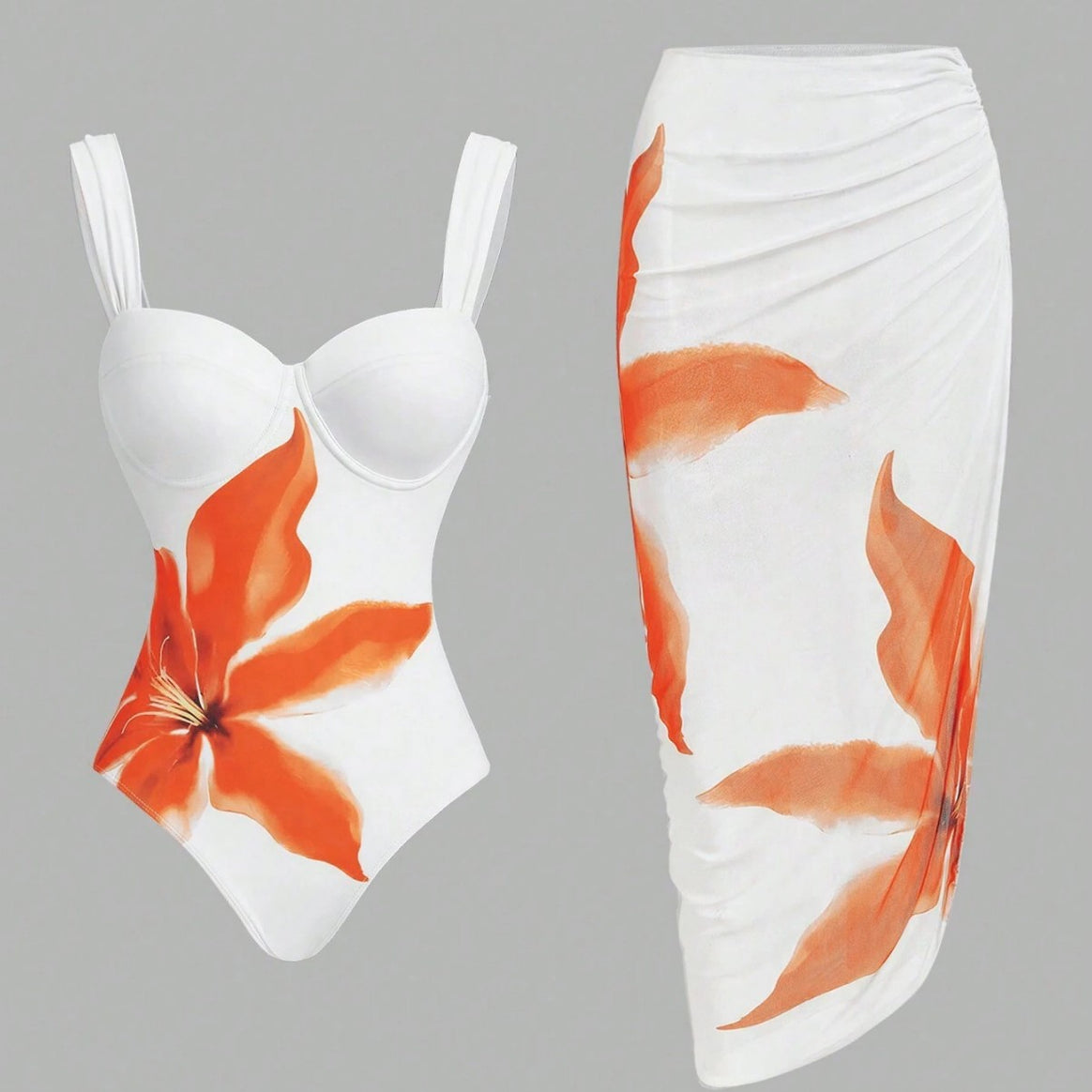Women's swimsuit with elegant floral design and matching wrap skirt Mune Fashion
