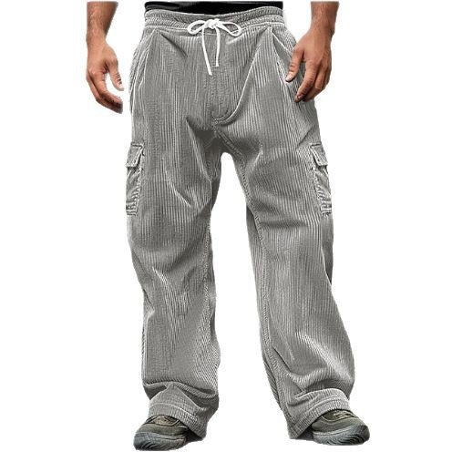 Men's corduroy-look cargo joggers with drawstring, elastic waistband, and patch flap pockets Mune Fashion