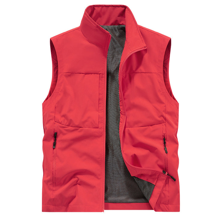 Men's Lightweight Softshell Outdoor Vest with Mesh Lining, Zipper Pockets and Stand Collar Mune Fashion