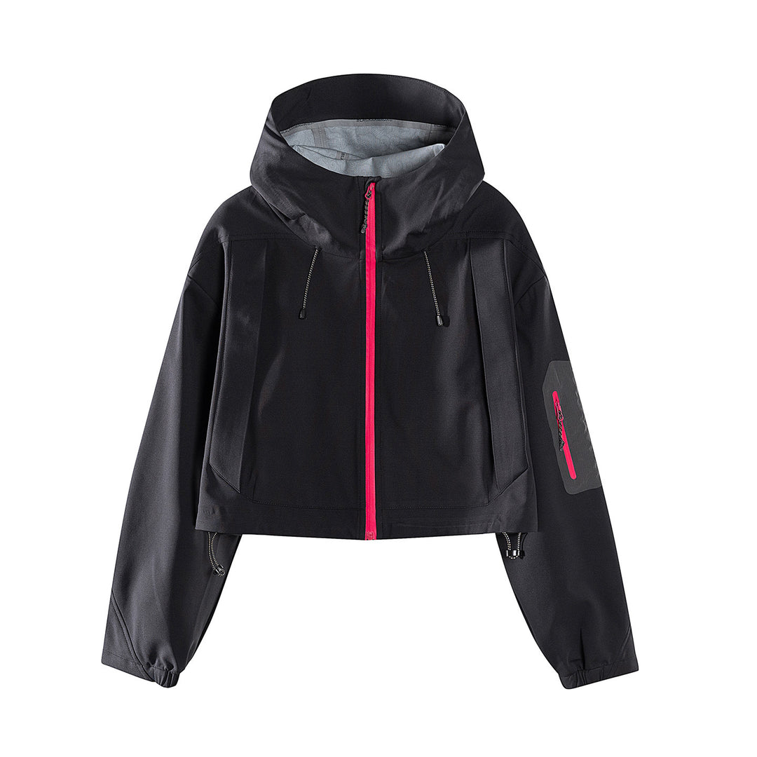 Women's Short Waterproof Hoodie Jacket with Adjustable Hem and Arm Pocket Mune Fashion