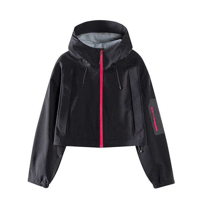Women's Short Waterproof Hoodie Jacket with Adjustable Hem and Arm Pocket Mune Fashion