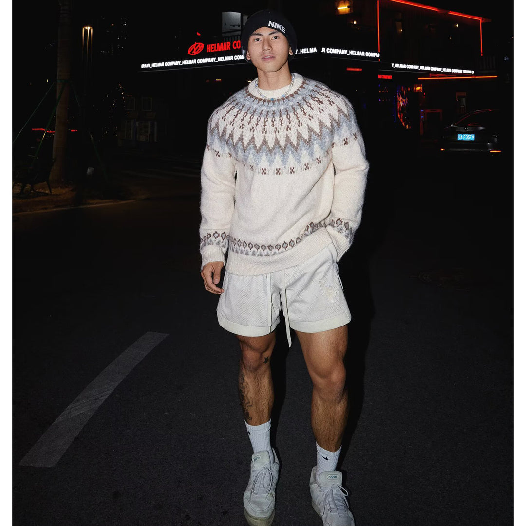 Men's Casual Knit Sweater with Traditional Pattern Mune Fashion