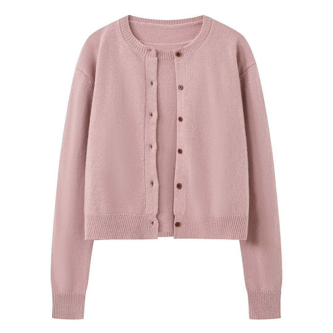 Women's Fine Fine Knit Cardigan with Matching Round Neck Sweater Mune Fashion