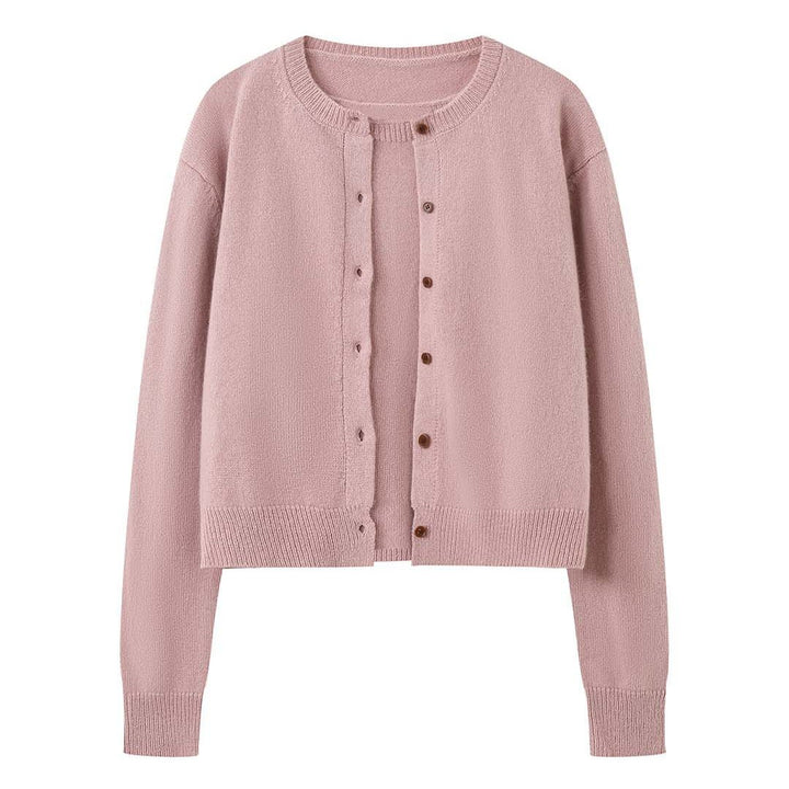 Women's Fine Fine Knit Cardigan with Matching Round Neck Sweater Mune Fashion