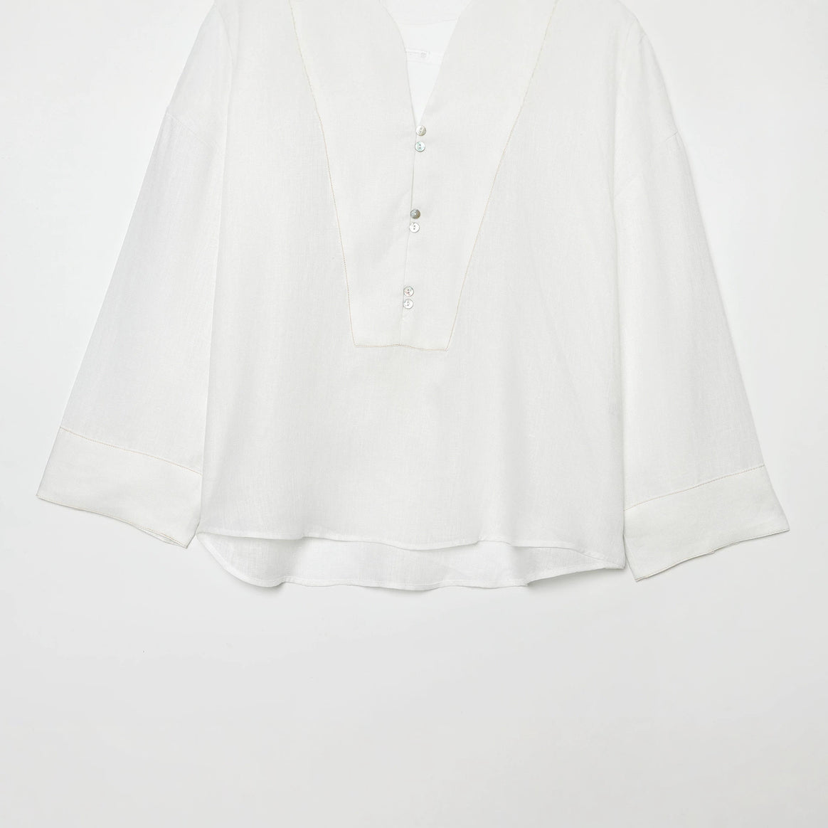 Women's Loose Linen Look Tunic Shirt with V-Neck and Wide Sleeves Mune Fashion
