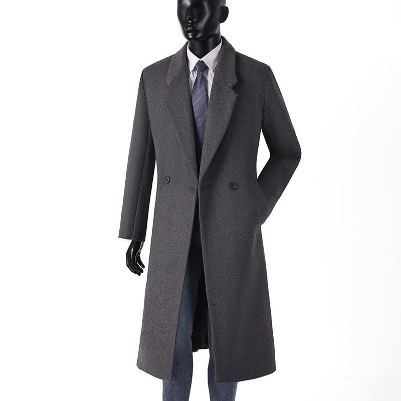 Men's Maxi Length Wool Coat in a minimalist cut with narrow lapels and side pockets Mune Fashion