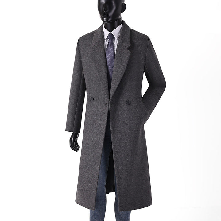 Men's Maxi Length Wool Coat in a minimalist cut with narrow lapels and side pockets Mune Fashion