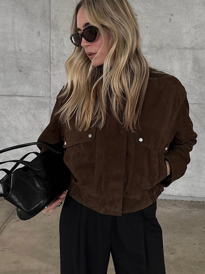 Women's short jacket made of suede leather with patch pockets Mune Fashion