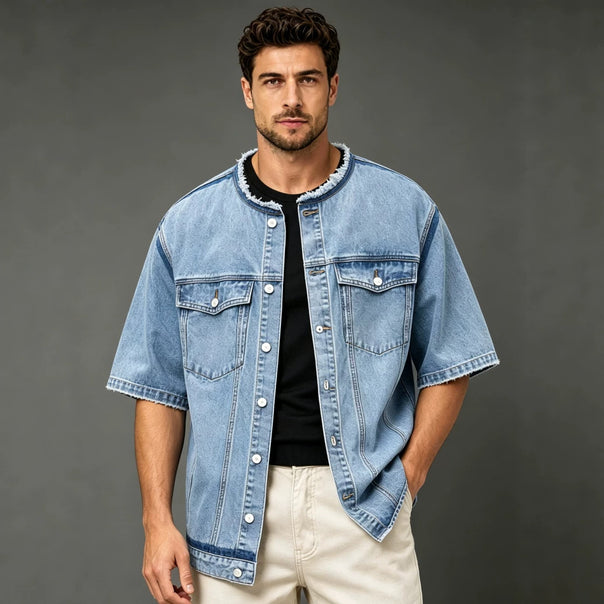 Men's Stylish Denim Jacket with Short Sleeves