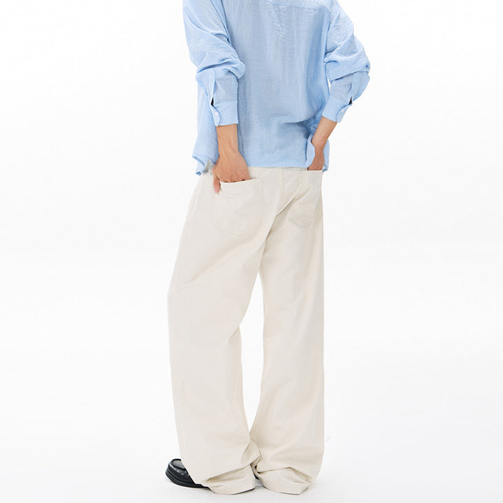 Men's Wide Relaxed Twill Pants with a Low Crotch, Floor-Length Silhouette, and Belt Loops Mune Fashion