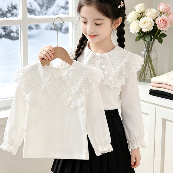 Girls blouse with romantic ruffled collar and elegant embroidery Mune Fashion