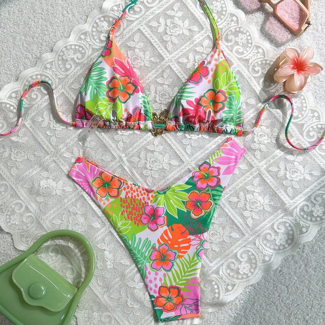 Women's Triangle Bikini with Colorful Flower Design Mune Fashion