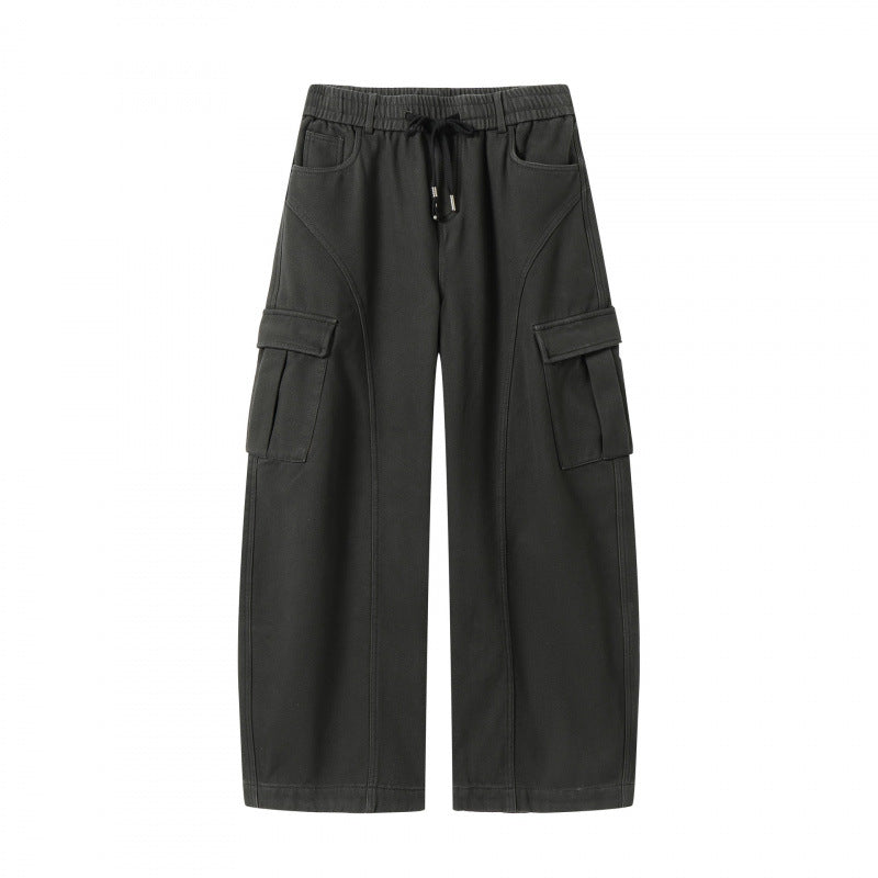 Women's Wide Cargo Pants with Drawstring Waistband, Flap Pockets, and Wide Leg Mune Fashion