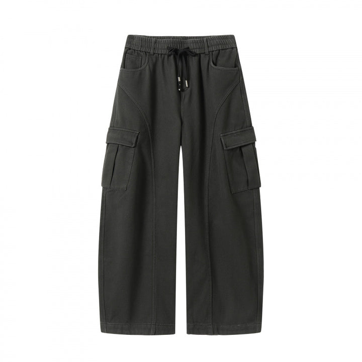 Women's Wide Cargo Pants with Drawstring Waistband, Flap Pockets, and Wide Leg Mune Fashion